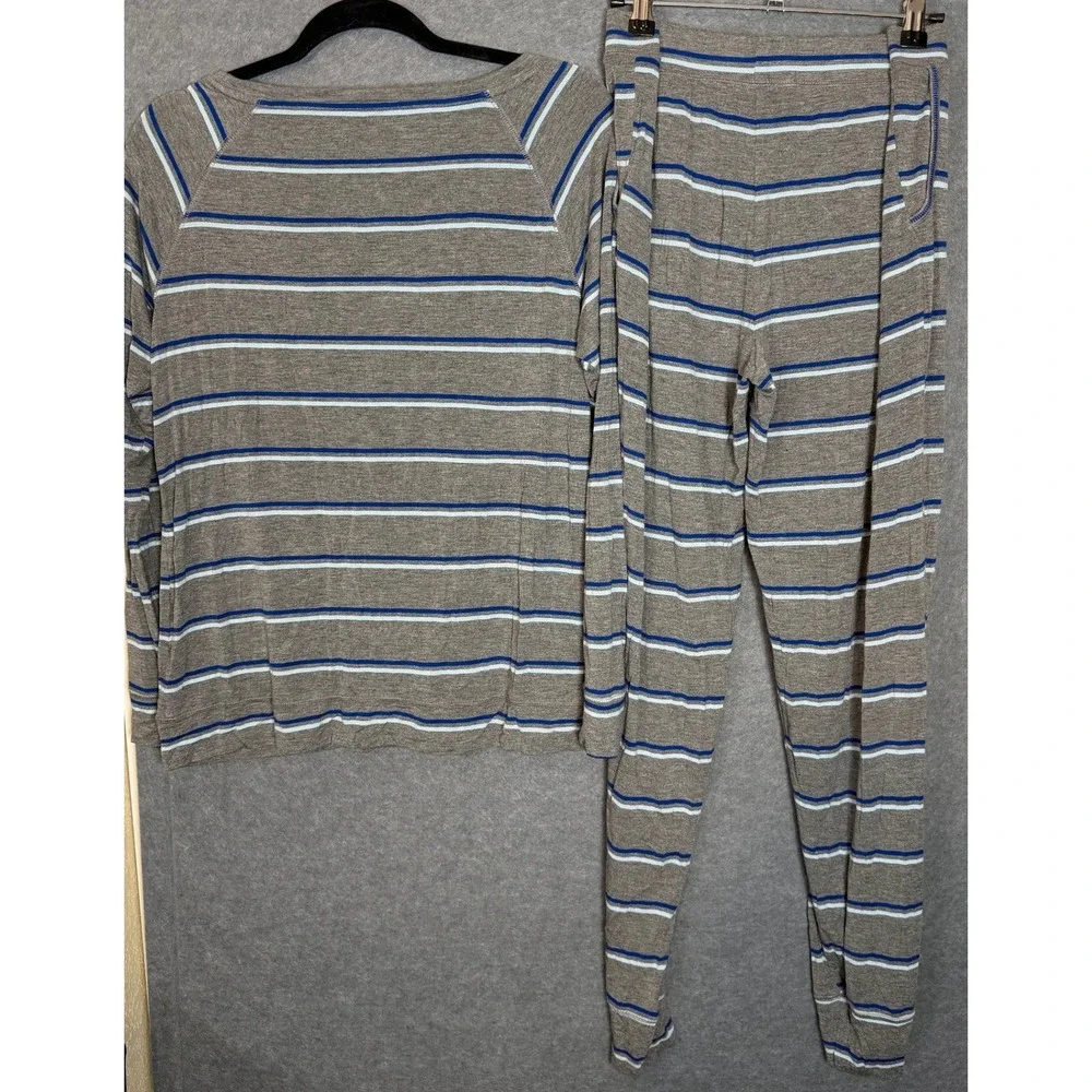 Alfani Intimates Pajama Set Medium Blue Grey Striped Long Sleeve Joggers Lounge